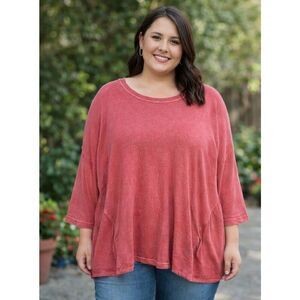 Easel Los Angeles Slub Washed Coral Pink Tunic Top – Plus Size 2X
